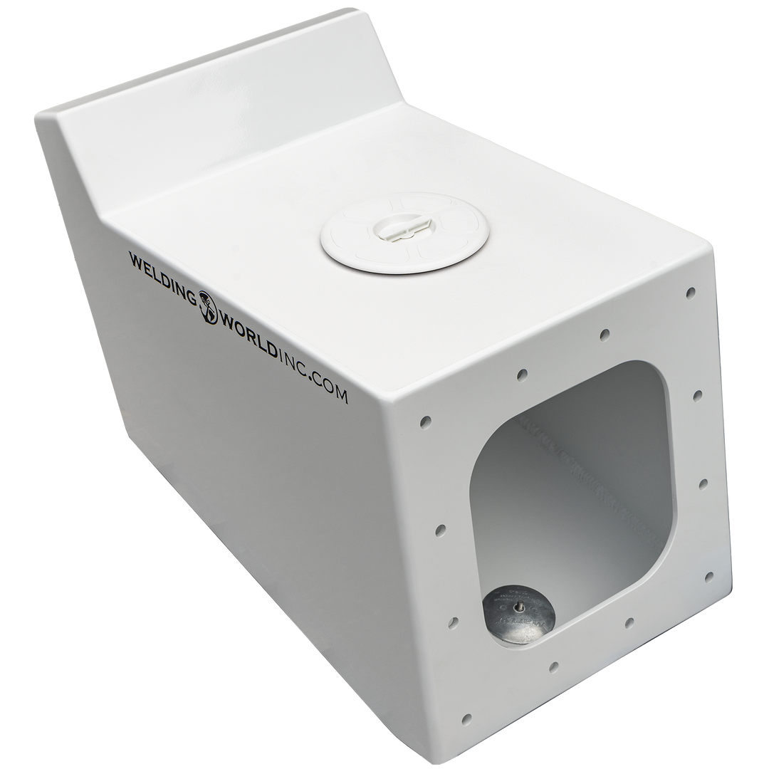 White metal Apex Mk. 2 NSP Single Engine Bracket with multiple small holes along the edges and a large central opening. The bracket has the "Welding World Inc." logo and website printed on the side. The background is transparent with a black and gray checkered pattern