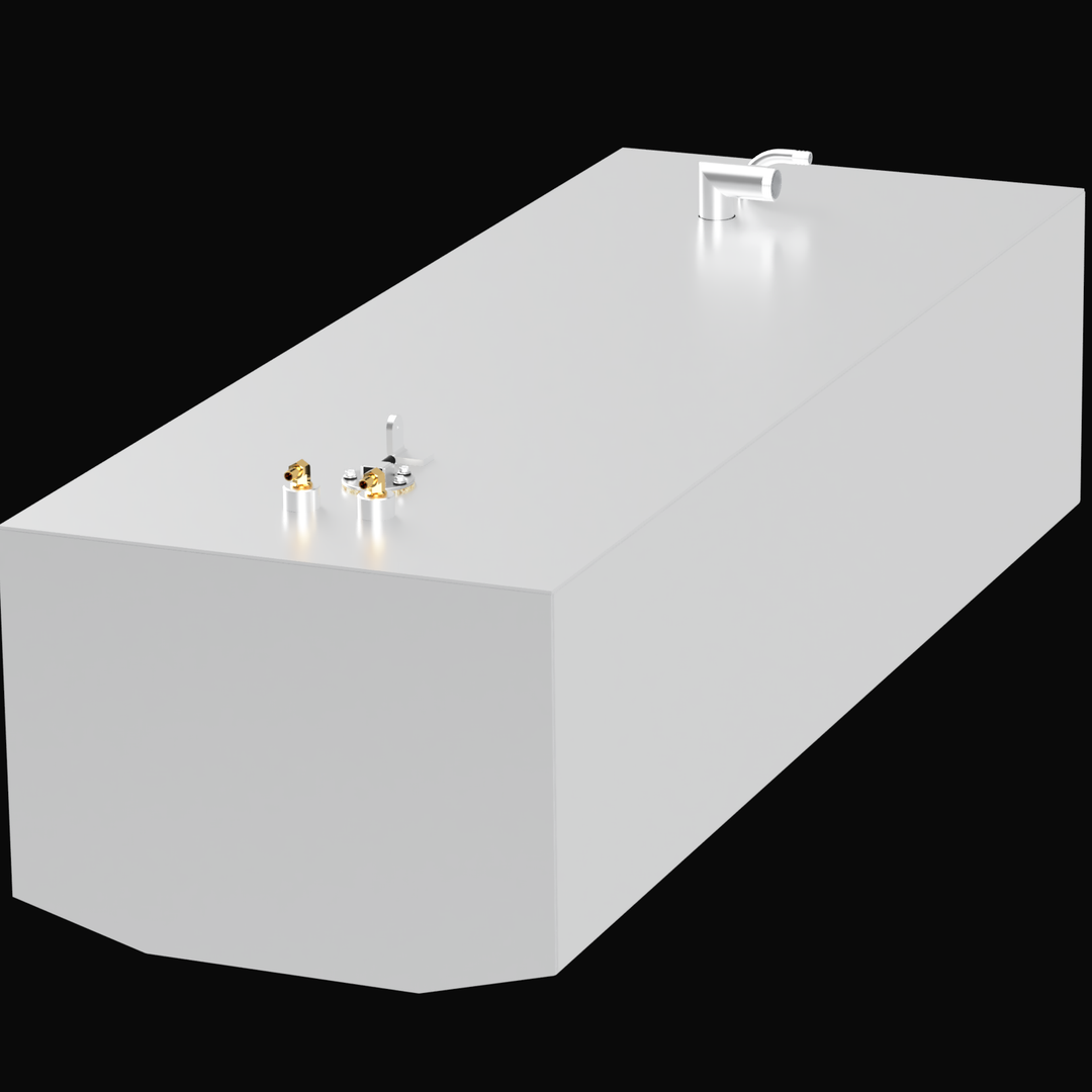 A white rectangular fuel tank designed for the Grady-White 22 SeaFearer, featuring an 88-gallon capacity. The tank has several fittings on the top, including a fuel fill, vent, and gauge, all set against a black background