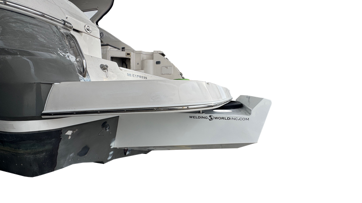 Close-up view of the Regal 38 Commodore's high flotation triple engine bracket, showcasing its sleek design and sturdy construction