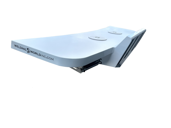 A picture of a Bertram 28 Twin High Flotation Engine Bracket, featuring a sleek white design with two circular cutouts and a mechanical component underneath, set against a transparent background