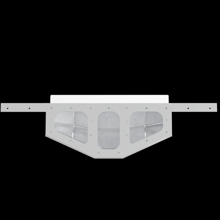 A white, angular engine bracket designed for the Velocity 280 1997 Twin High Flotation model, featuring multiple mounting holes and a sleek, aerodynamic shape