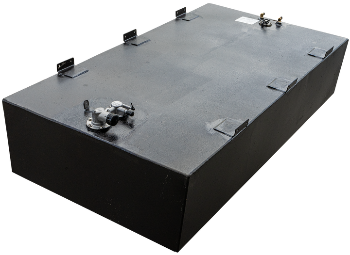 Angler 230 VBX 115-gallon OEM replacement belly fuel tank, featuring a rectangular design with multiple mounting points and fuel fittings