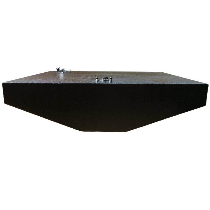 Contender 31' OEM Replacement Fuel Tank Combo Kit featuring one small belly tank with a capacity of 75 gallons and two standard saddle tanks, shown from a side angle