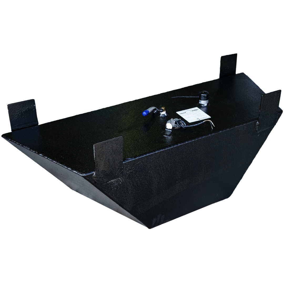 OEM replacement bow fuel tank for Action Craft 17' boat, 1991 model, with a 30-gallon capacity, featuring a black finish and fuel fittings