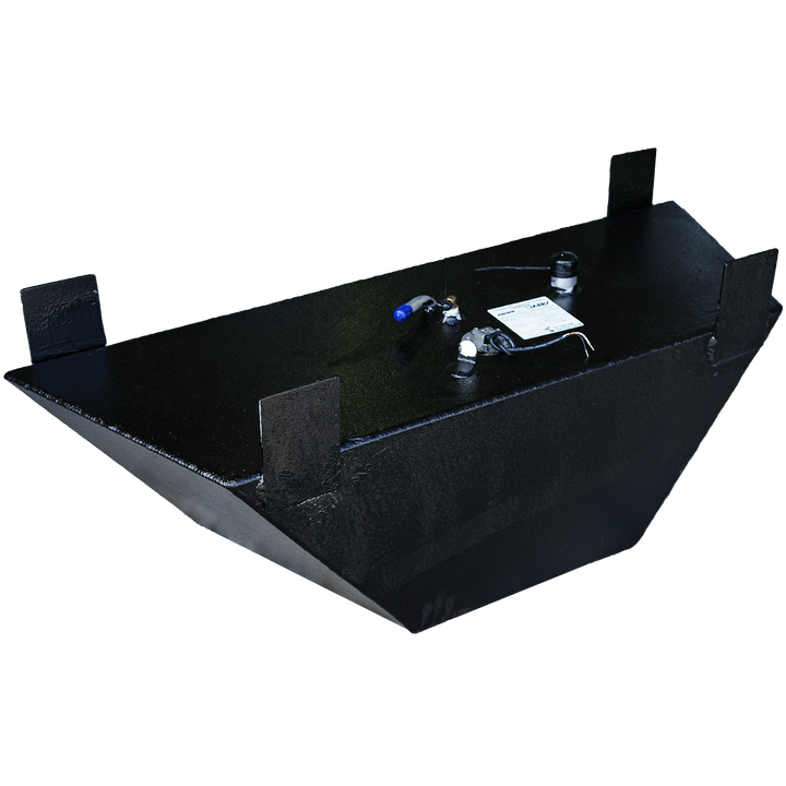 OEM replacement bow fuel tank for Action Craft 17' boat, 1991 model, with a 30-gallon capacity, featuring a black finish and fuel fittings