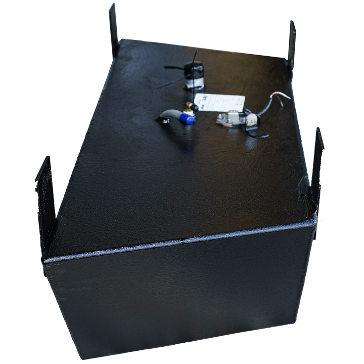 OEM replacement bow fuel tank for a 1991 Action Craft 17' boat, 30-gallon capacity, featuring a black exterior and various fittings on top