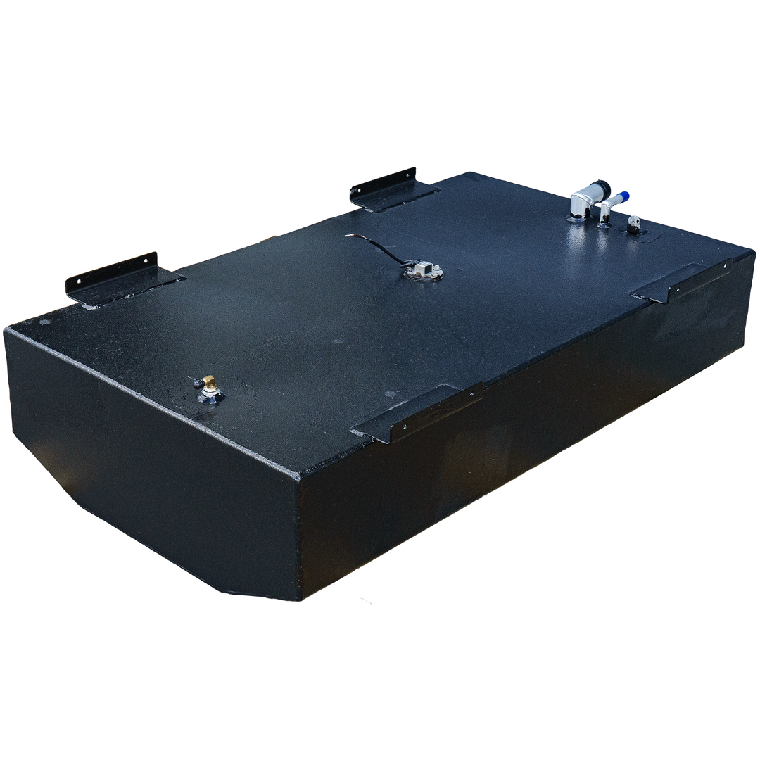 OEM replacement belly fuel tank for Angler 204, 1998 model, featuring a 47-gallon capacity, with a sleek black finish and multiple fittings
