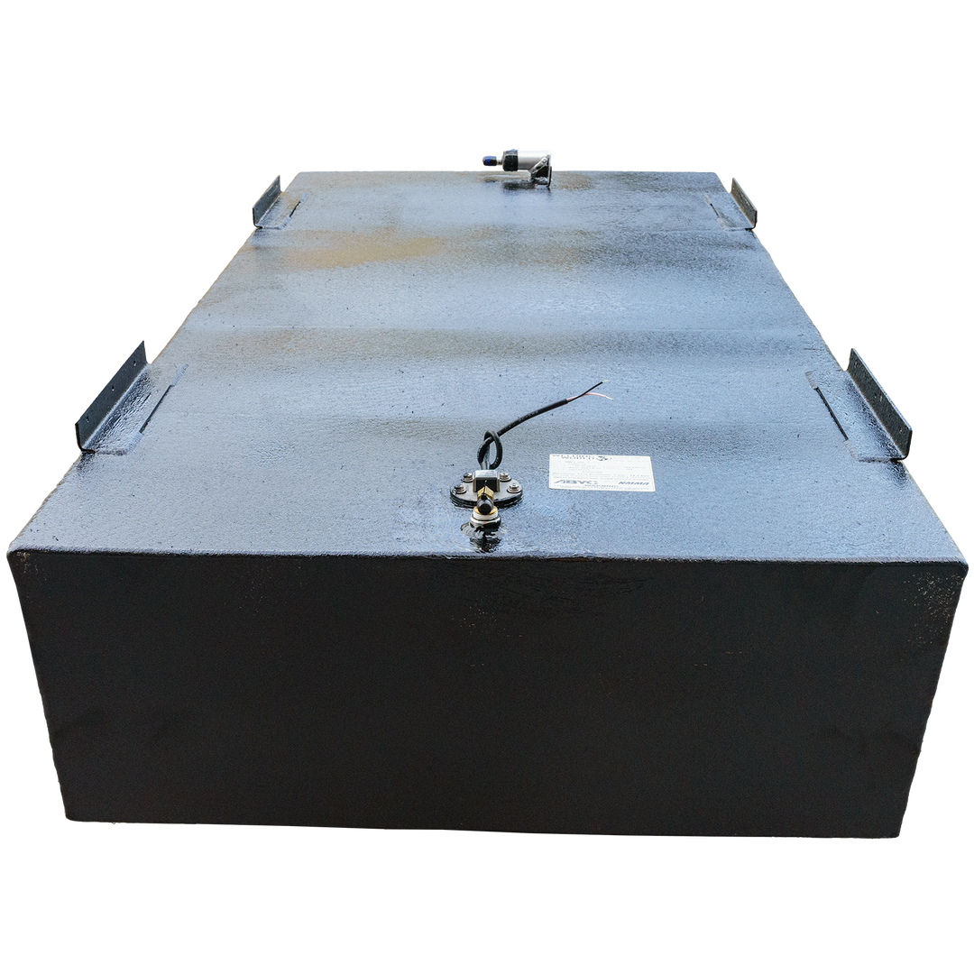 Angler 22' OEM replacement belly fuel tank with a 120-gallon capacity, featuring a flat black surface and a fuel fill cap on top