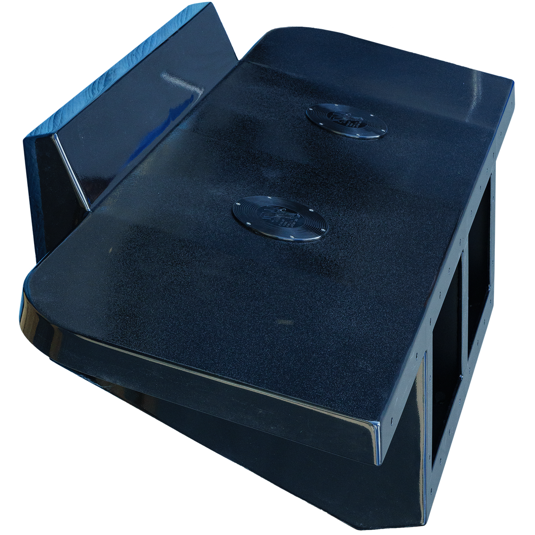 Apex Mk. II Black Edition Twin Engine Bracket, featuring a sleek black finish with two circular cutouts on the surface, designed for mounting twin engines. The bracket has a smooth, glossy texture and a modern, aerodynamic shape.