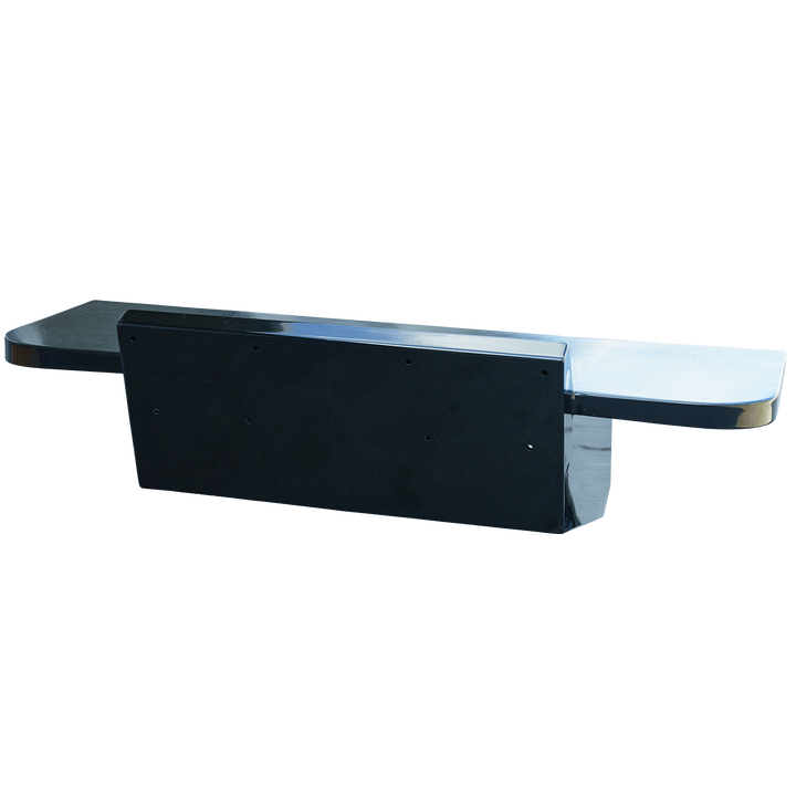 Alt text: Apex Mk. II Black Edition Twin Engine Bracket, a sleek black metal bracket with a flat surface and two extended ends, designed for mounting twin engines. The background is transparent.