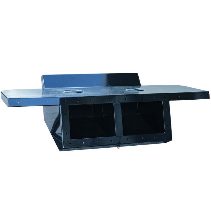 Apex Mk. II Black Edition Twin Engine Bracket: A sleek, black metal bracket designed for twin engine setups, featuring a flat surface with two circular openings and a sturdy, reinforced structure. The bracket has a textured finish and is shown against a transparent background