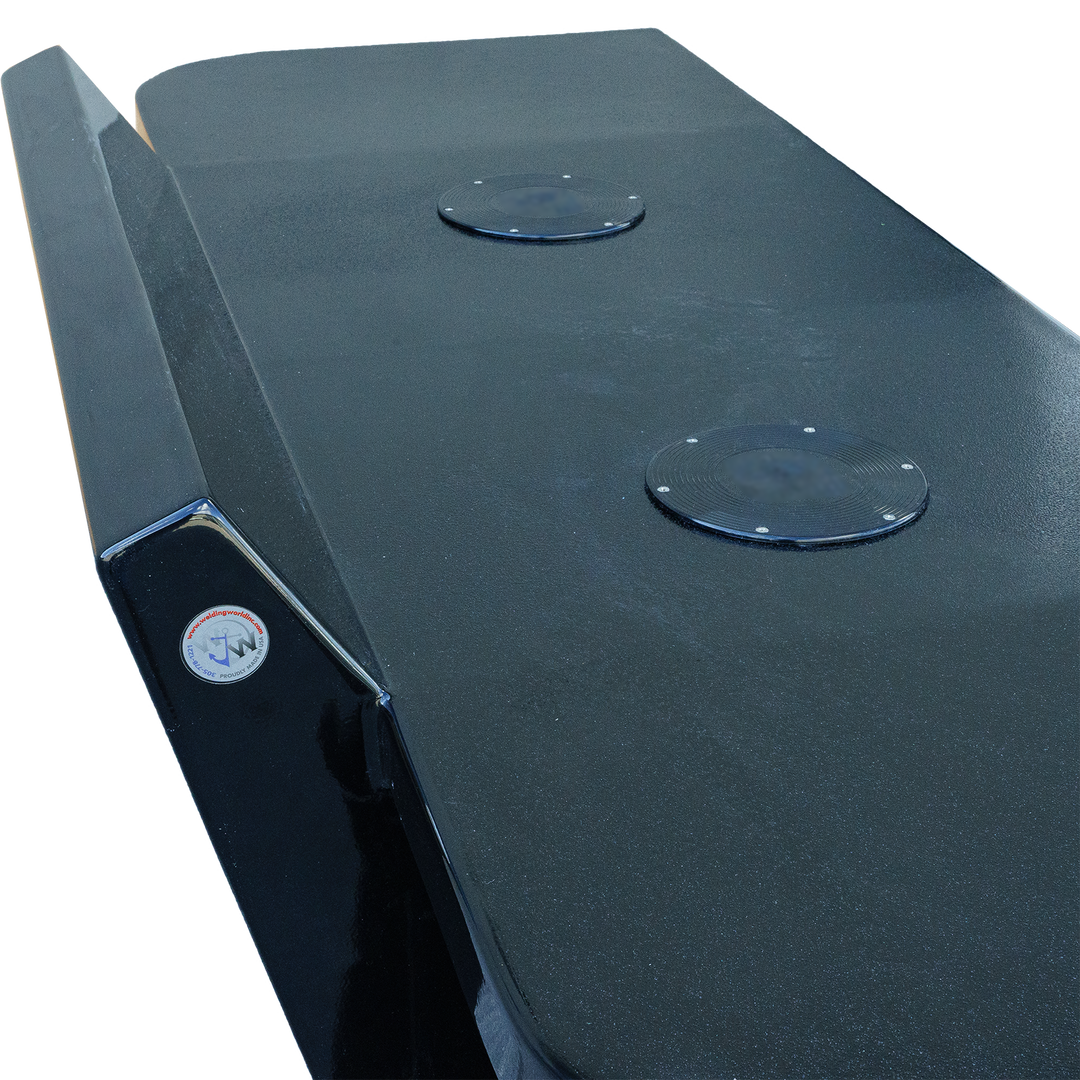 Close-up view of the Apex Mk. II Black Edition Twin Engine Bracket, featuring a sleek black surface with two circular mounting plates and a logo on the side. The background is transparent, highlighting the bracket's design and finish