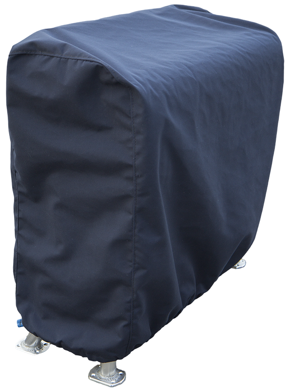 A custom leaning post cover in a solid navy blue color, designed to fit over a leaning post. The cover is made of durable fabric and features a smooth, fitted design that drapes over the post, with no visible fasteners or openings. The bottom of the cover is secured with a slight tuck, and the leaning post is supported by four metal legs, which are partially visible beneath the cover. The background is transparent, highlighting the cover's shape and color