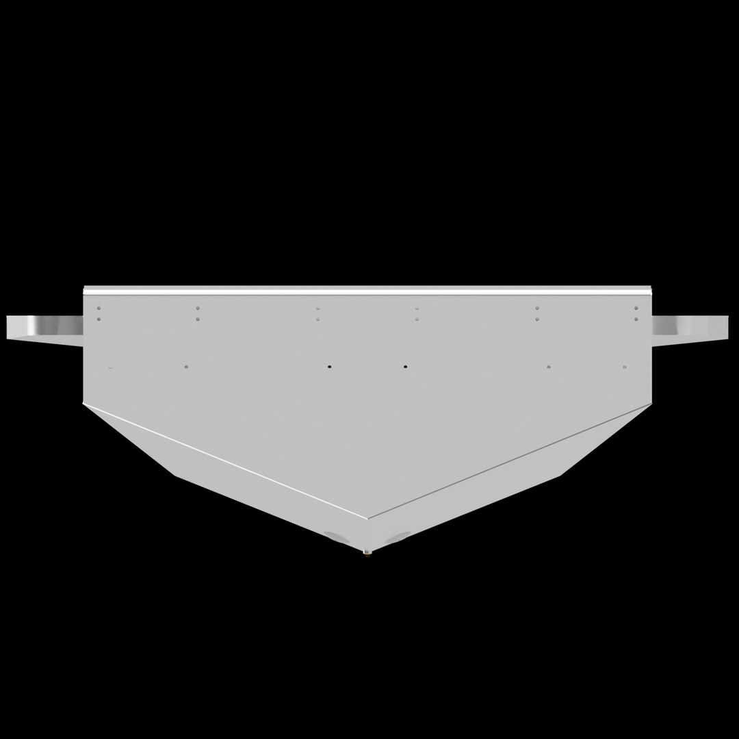 A front view of a white high flotation triple outboard engine bracket with three mounting holes on the top surface and a wide, angled base. The bracket has a sturdy, box-like structure designed to support three outboard engines