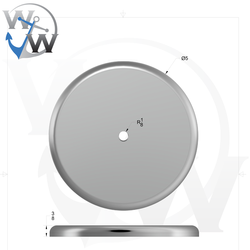 0004 3/8" Thick 5.125" OD Round Aluminum Backing Plate - Spec Sheet Drawing