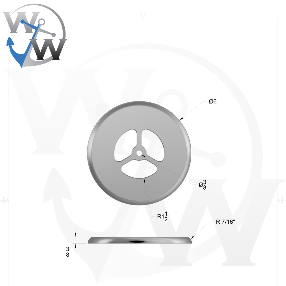 0013 3/8" Thick 6" OD Round Aluminum S-Pad - Spec Sheet Drawing