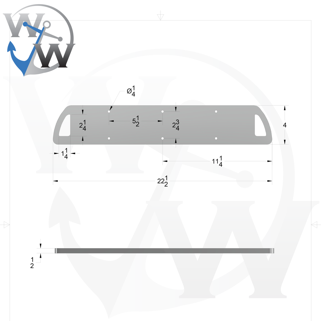 0152 1/2" Thick 22.5" x 4" D-Pipe Aluminum Welding Pad - Spec Sheet Drawing