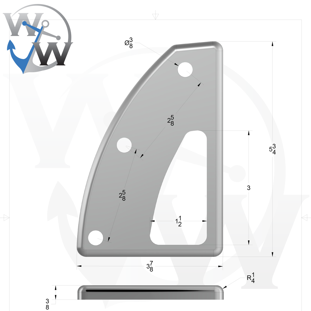 00153-L 3/8" Thick 3" x 2" D-Pipe Aluminum Grommet Pad - Spec Sheet Drawing