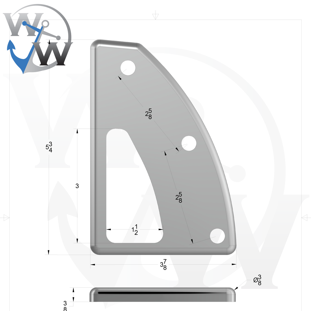 00153-R 3/8" Thick 3" x 2" D-Pipe Aluminum Grommet Pad - Spec Sheet Drawing