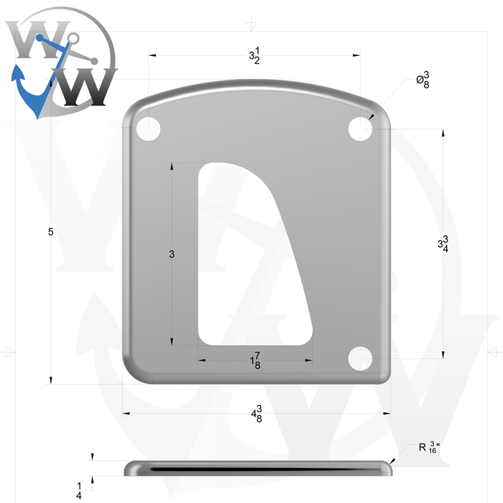 00154-R 1/4" Thick 3" x 2" D-Pipe Aluminum Grommet Pad - Spec Sheet Drawing