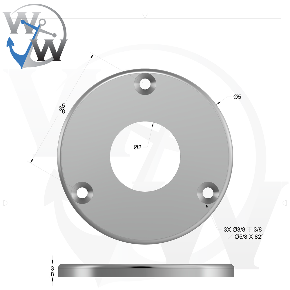 0160 3/8" Thick 5" OD Round Aluminum Backing Plate - Spec Sheet Drawing