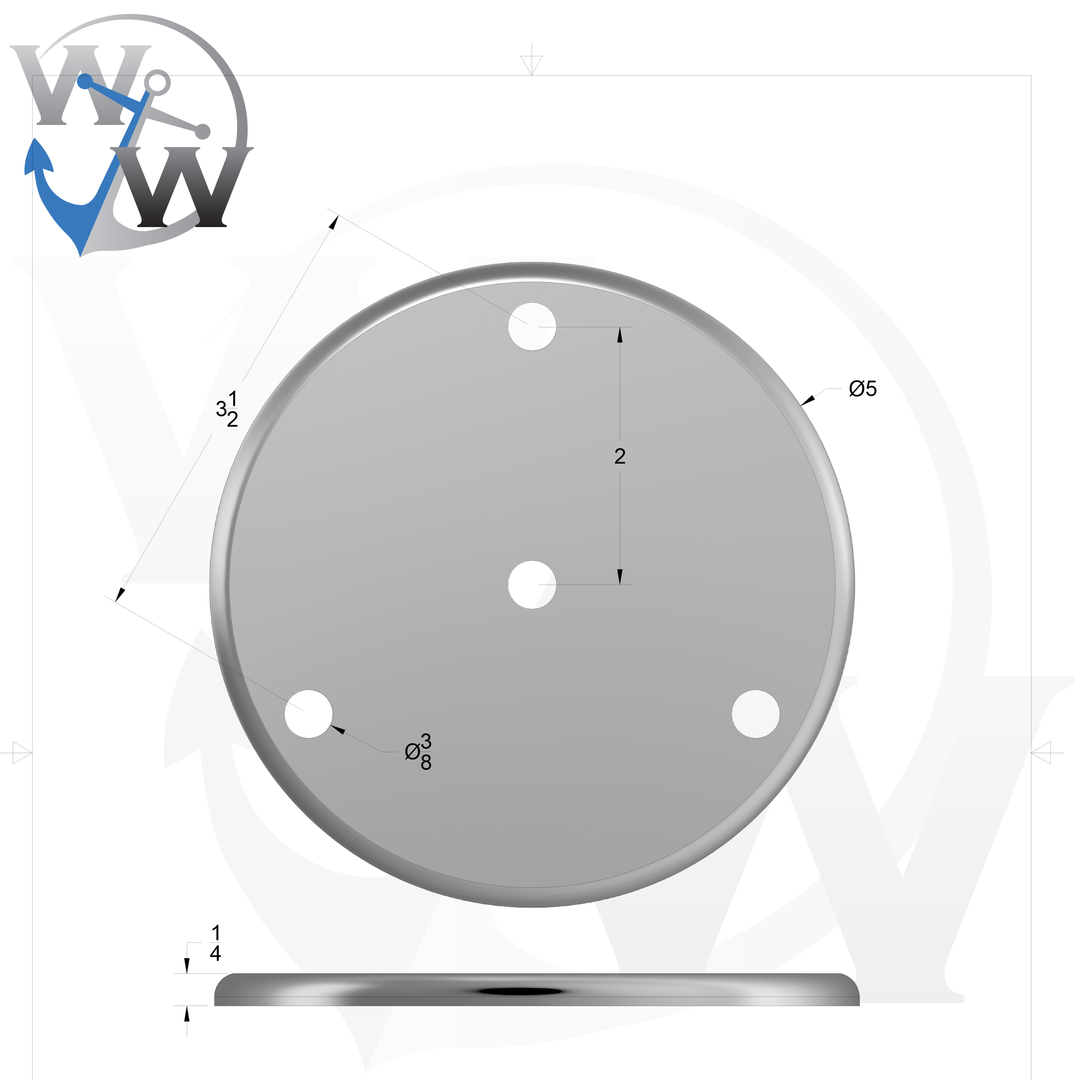 0161 1/4" Thick 5" OD Round Aluminum Backing Plate - Spec Sheet Drawing