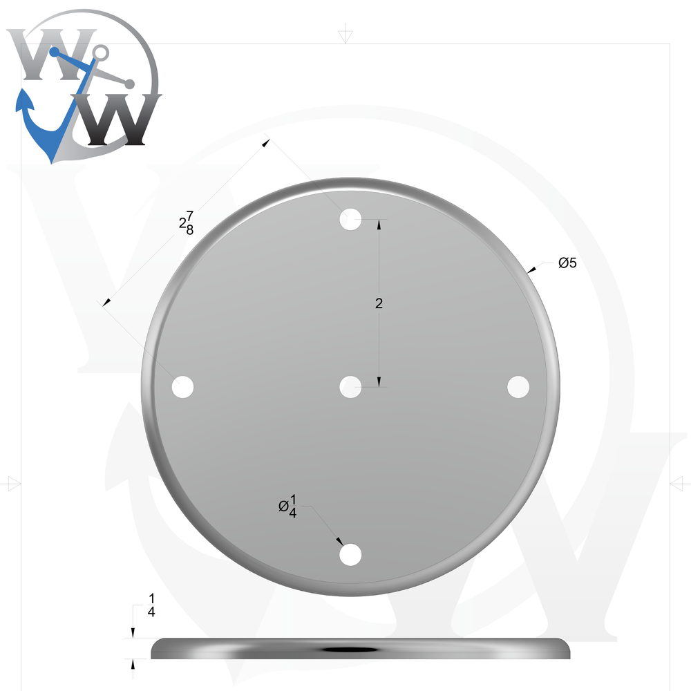 0163 1/4" Thick 5" OD Round Aluminum Backing Plate - Spec Sheet Drawing