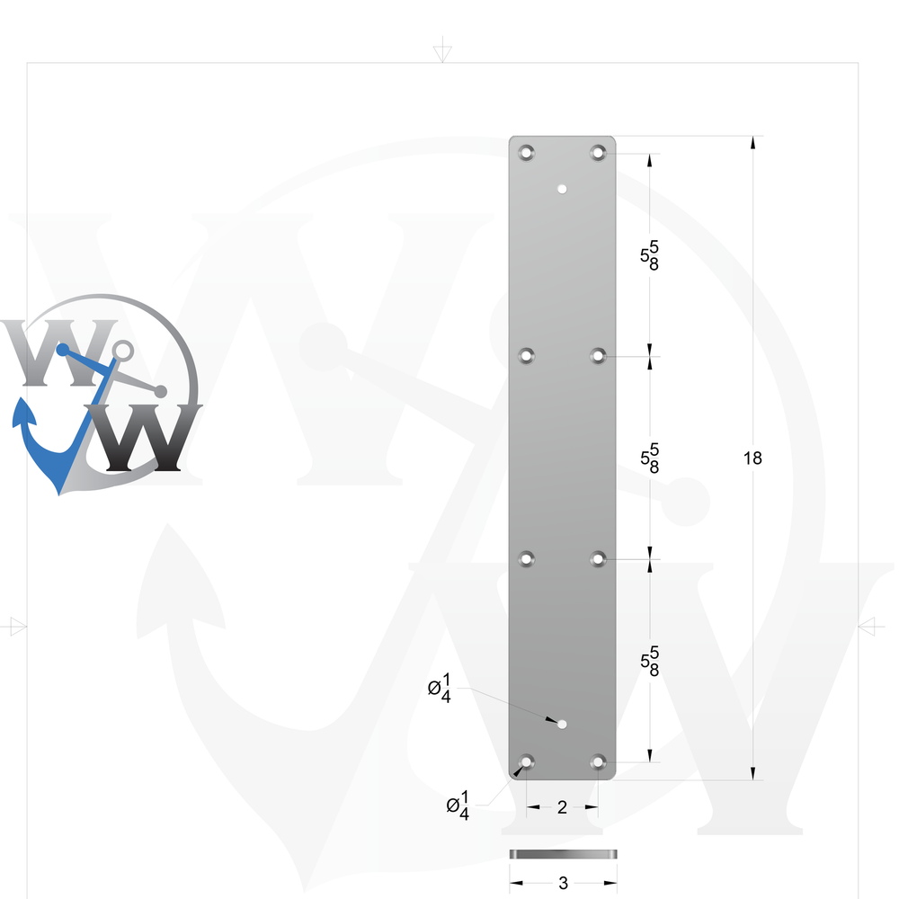 0165 3" x 18" Aluminum Leaning Post Pad - Spec Sheet Drawing