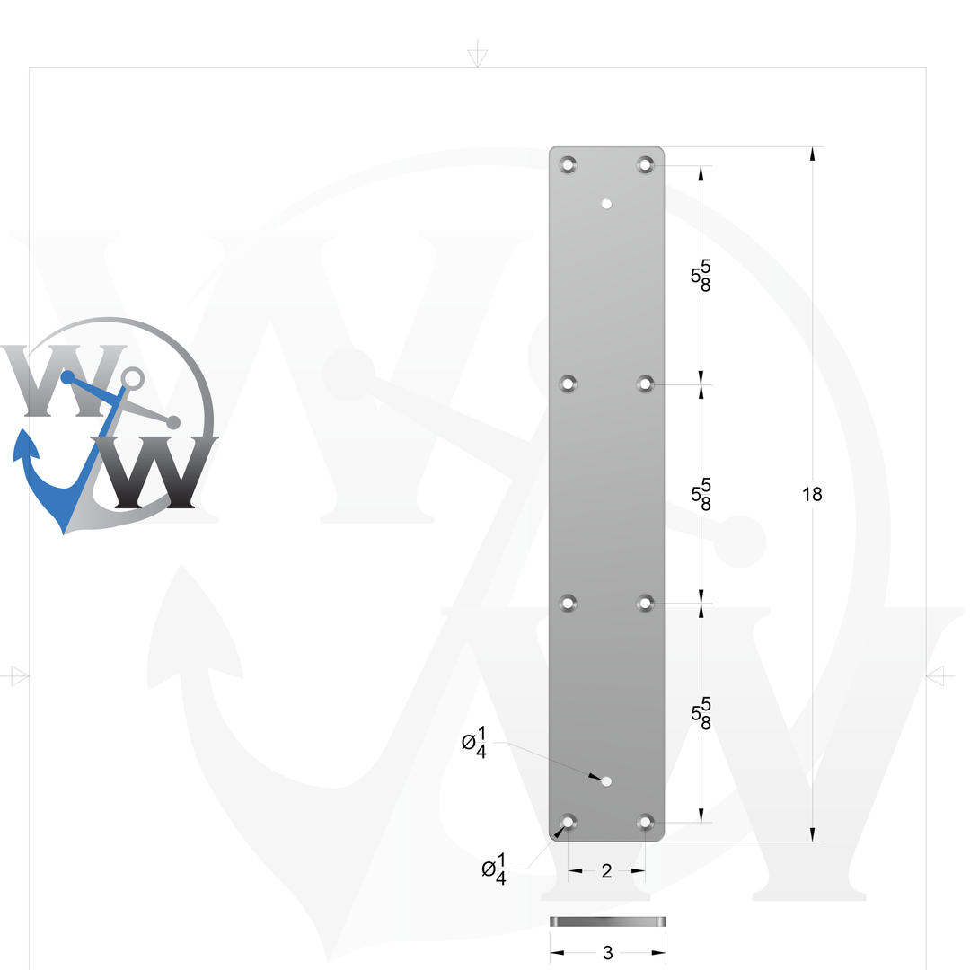0165 3" x 18" Aluminum Leaning Post Pad - Spec Sheet Drawing