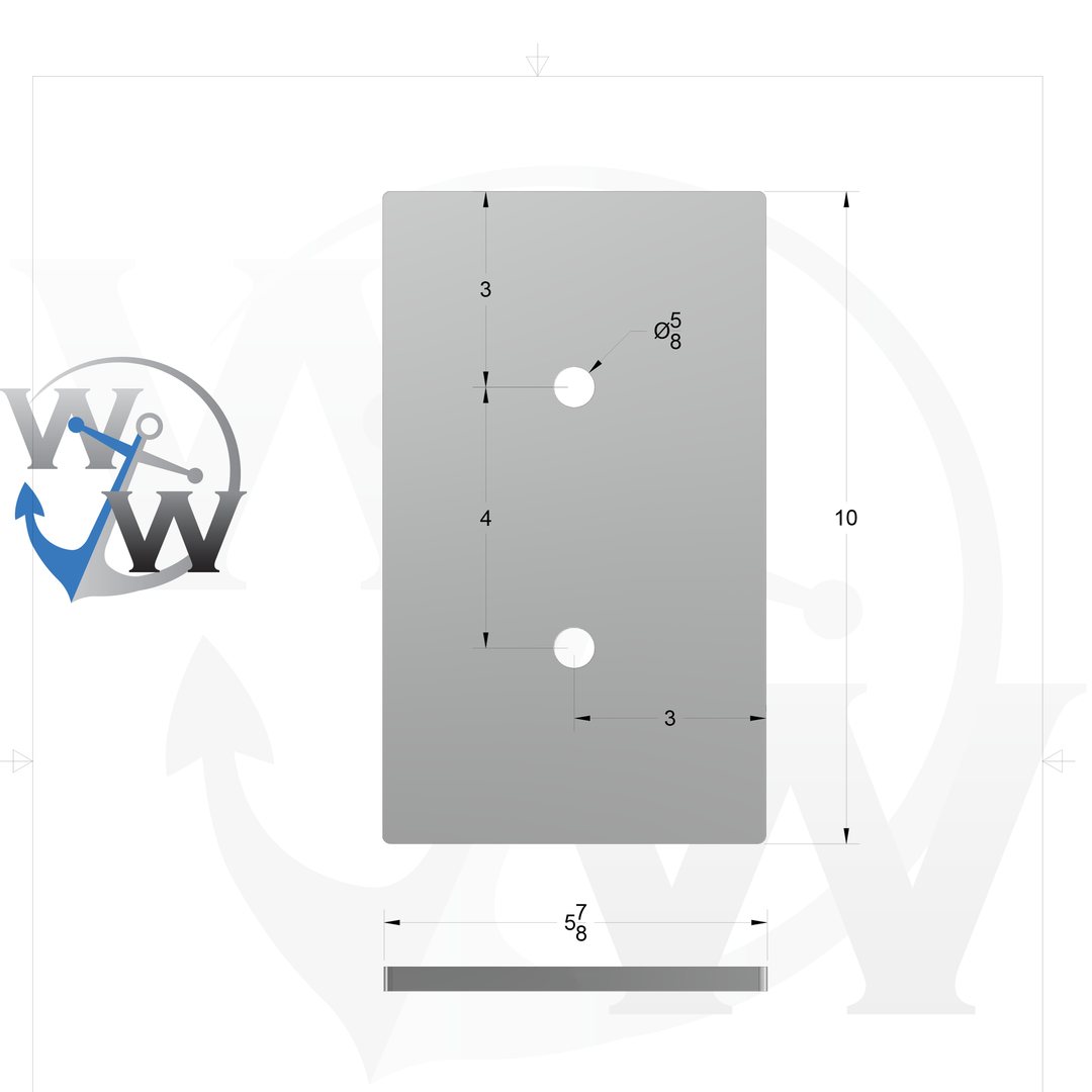 0168 3/8" 6" x 10" Rectangular Aluminum Grommet Pad - Spec Sheet Drawing