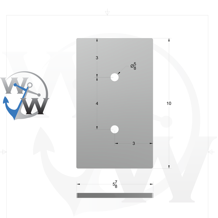 0168 3/8" 6" x 10" Rectangular Aluminum Grommet Pad - Spec Sheet Drawing