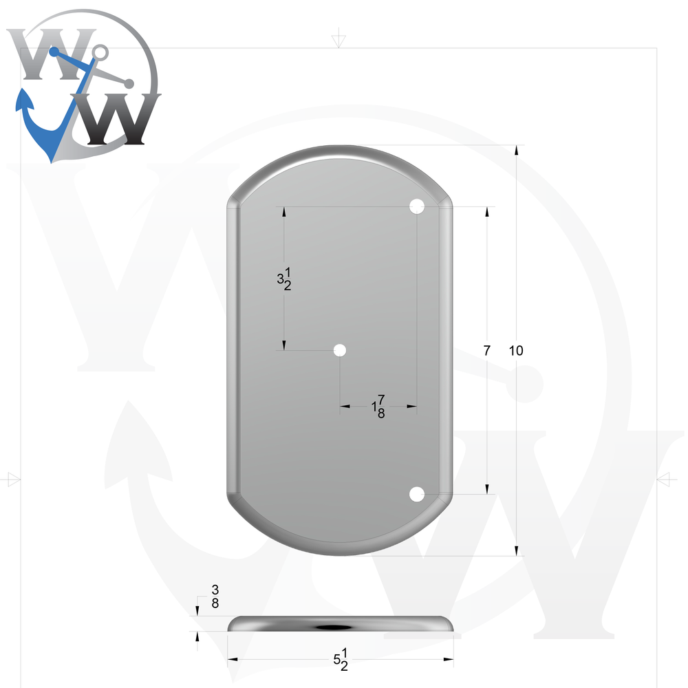 0171 3/8" 6" x 10" Oblong Aluminum Grommet Pad - Spec Sheet Drawing