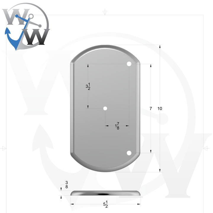 0171 3/8" 6" x 10" Oblong Aluminum Grommet Pad - Spec Sheet Drawing