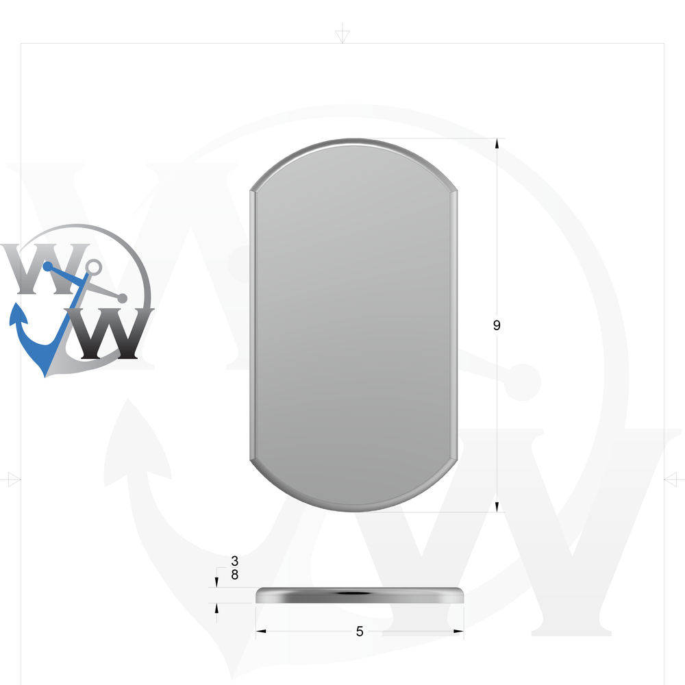 0172 3/8" 5" x 9" Oblong Aluminum Fabrication Pad - Spec Sheet Drawing