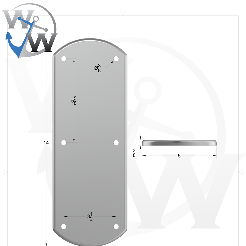 0173 3/8" Thick 14" x 5" Oblong Aluminum Grommet Pad - Spec Sheet Drawing