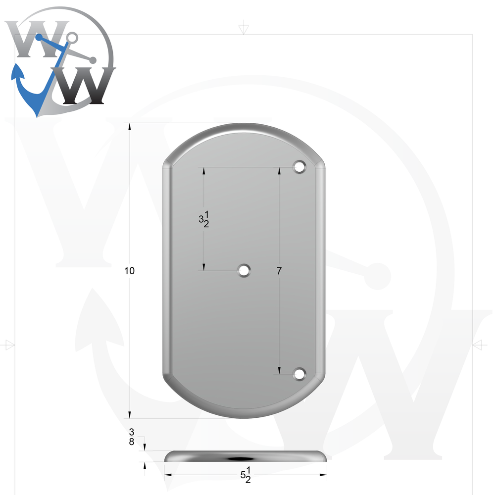 0175 3/8" 9" x 5" Oblong Aluminum Backing Plate - Spec Sheet Drawing