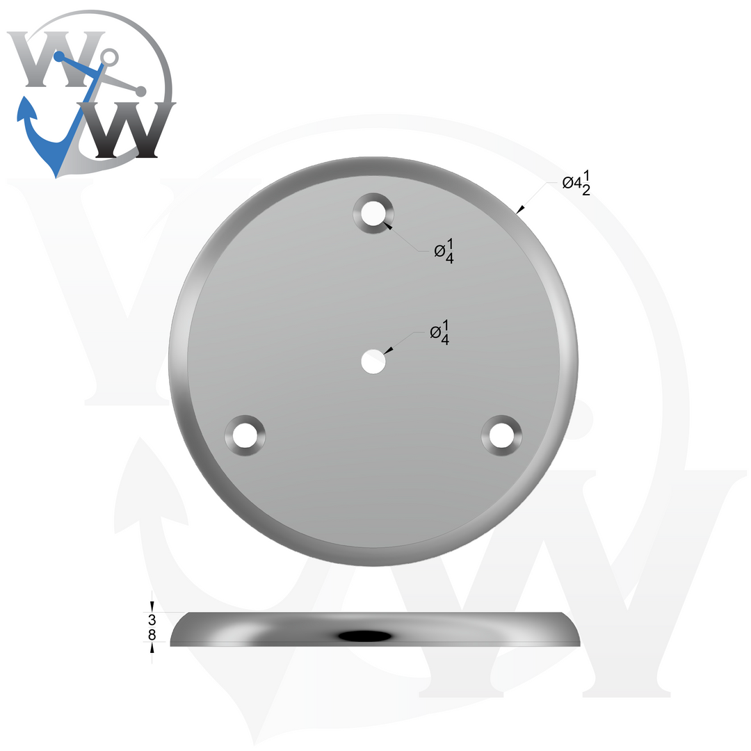 0018 3/8" Thick 4.5" OD Round Aluminum Countersunk Pad - Spec Sheet Drawing