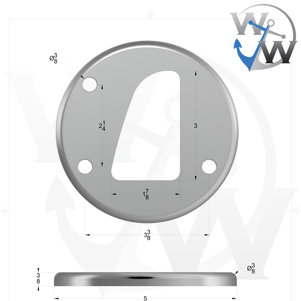 0059-L 3/8" 2.5" dia. D-Pipe Aluminum Grommet Pad - Spec Sheet Drawing