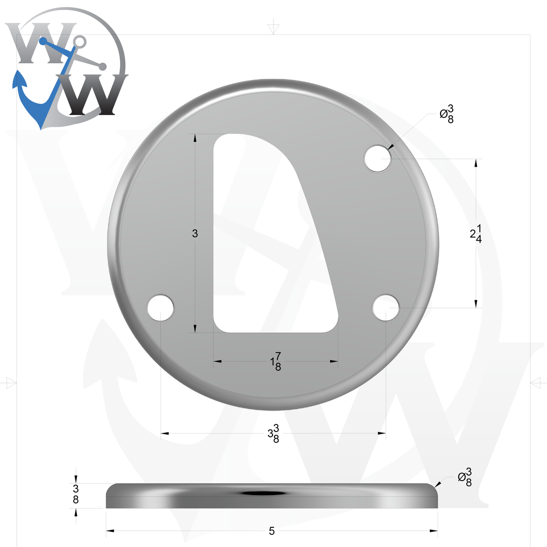 0059-R 3/8" 2.5" dia. D-Pipe Aluminum Grommet Pad - Spec Sheet Drawing