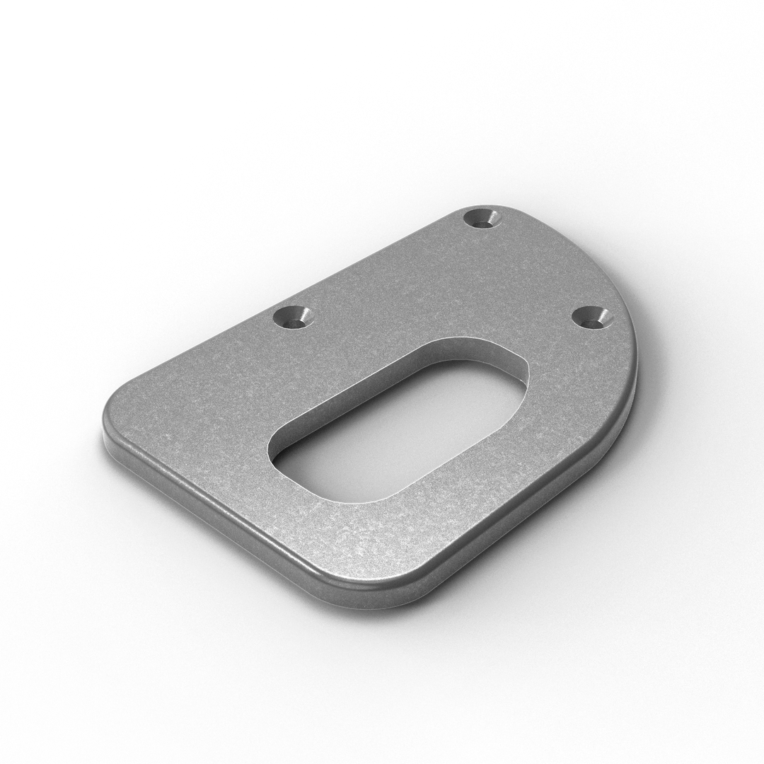 0072-R 3/8" 8" x 5.5" D-Pipe Aluminum Countersunk Pad - ISO View