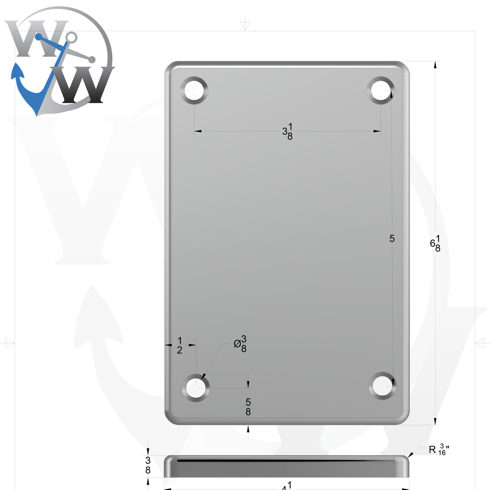 0183 1/4" Thick 2.875" x 2" Aluminum Handrail Feet - Spec Sheet Drawing