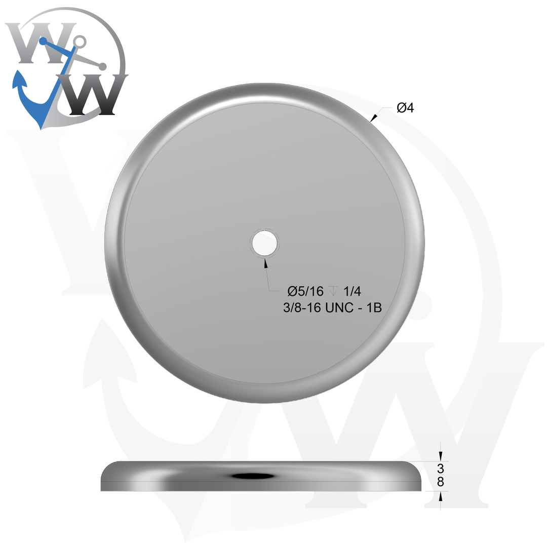 1009 3/8" Thick 4.125" OD Round Aluminum Tapped Pad - Spec Sheet Drawing