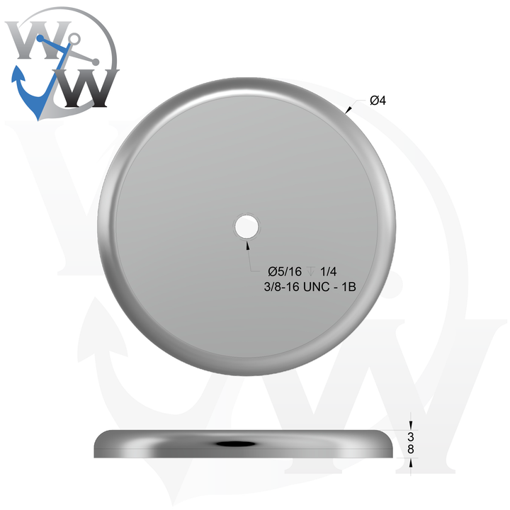 1009 3/8" Thick 4.125" OD Round Aluminum Tapped Pad - Spec Sheet Drawing