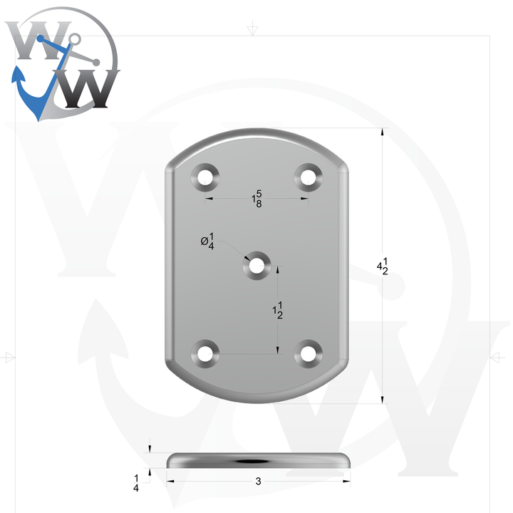 1024 1/4" Thick 4.5" x 3" Oblong Aluminum Countersunk Pad - Spec Sheet Drawing