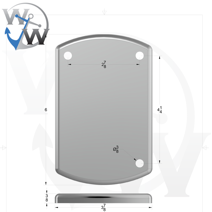 1026-L 3/8" Thick 3.875" x 6" Oblong Aluminum Grommet Pad - Spec Sheet Drawing