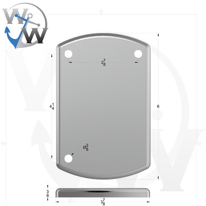 1026-R 3/8" Thick 3.875" x 6" Oblong Aluminum Grommet Pad | Right Hand - Spec Sheet Drawing
