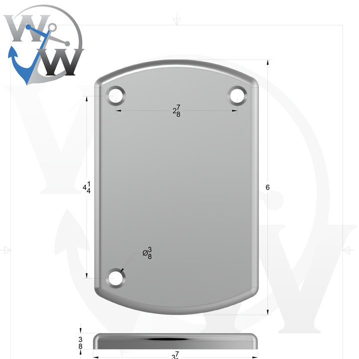 1076-R 3/8" Thick 3.75" x 6" Aluminum Countersunk Pad - Spec Sheet Drawing