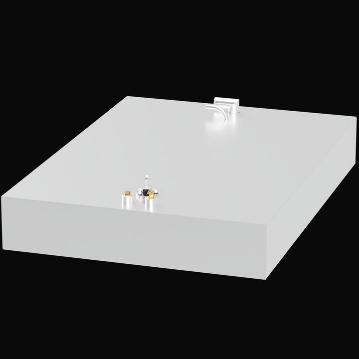 A top view of the AquaSport 22 fuel tank, featuring a sleek, rectangular design in white with a 46-gallon capacity. The tank includes a fuel fill cap and two connection ports on the surface, set against a black background