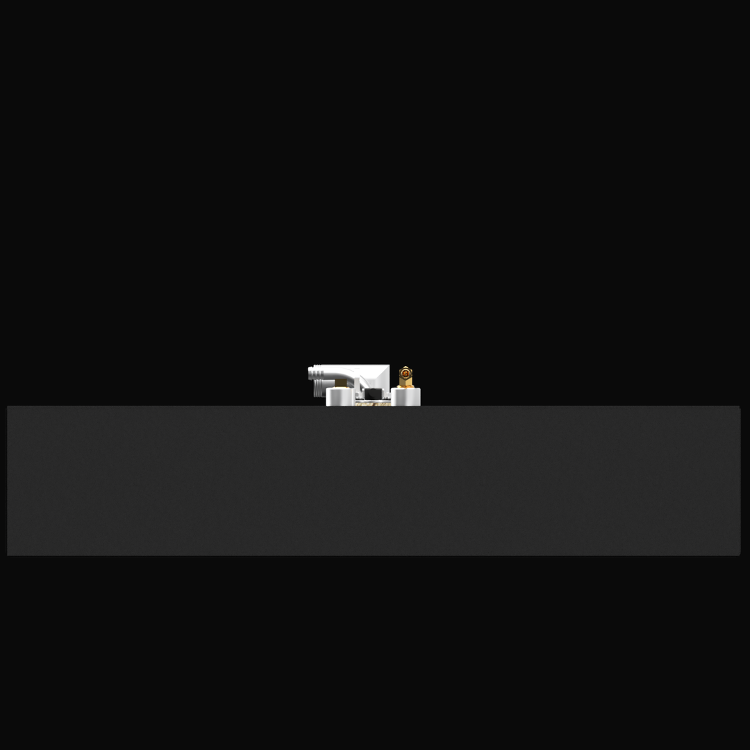 A top-down view of an AquaSport 22 fuel tank with a capacity of 46 gallons, featuring a white design and a fuel gauge. The tank is positioned on a black background