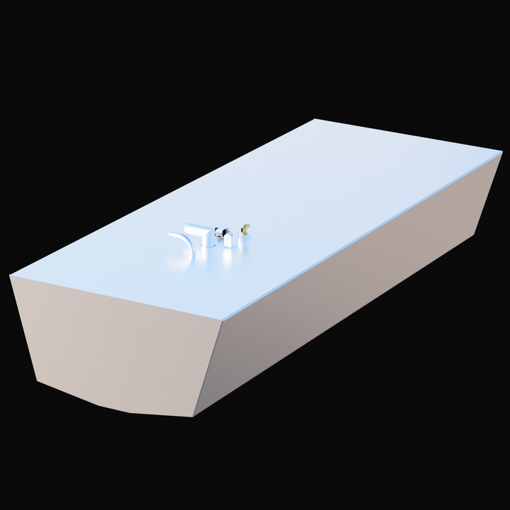 AquaSport 22 (1985) 89 gal aluminum fuel tank. Perspective view showing V-bottom hull profile and fitting layout.